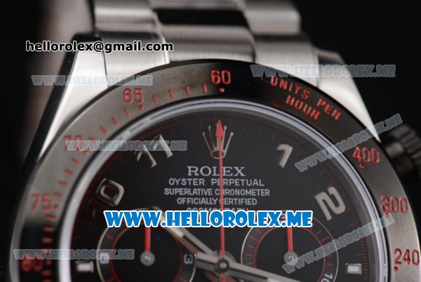 Rolex Daytona Clone Rolex 4130 Automatic Stainless Steel Case/Bracelet with Black Dial and Arabic Numeral Markers (BP) - Click Image to Close